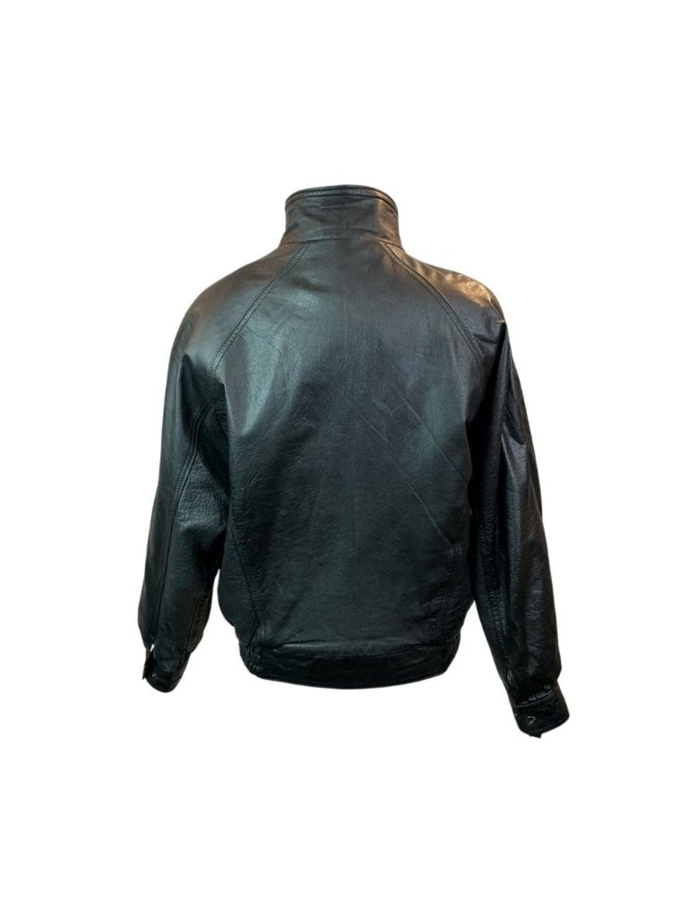 deNaive Leather Moto Bomber Jacket Womens Large Black Snap High Collar - Picture 6 of 14